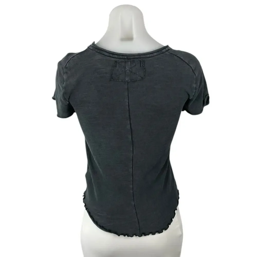 Free People We The Free Be My Baby Short Sleeve Lettuce Hem Tee T-Shirt Top XS
